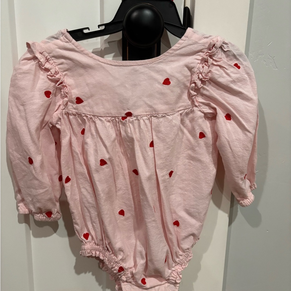 Pink Baby Romper with Red Hearts